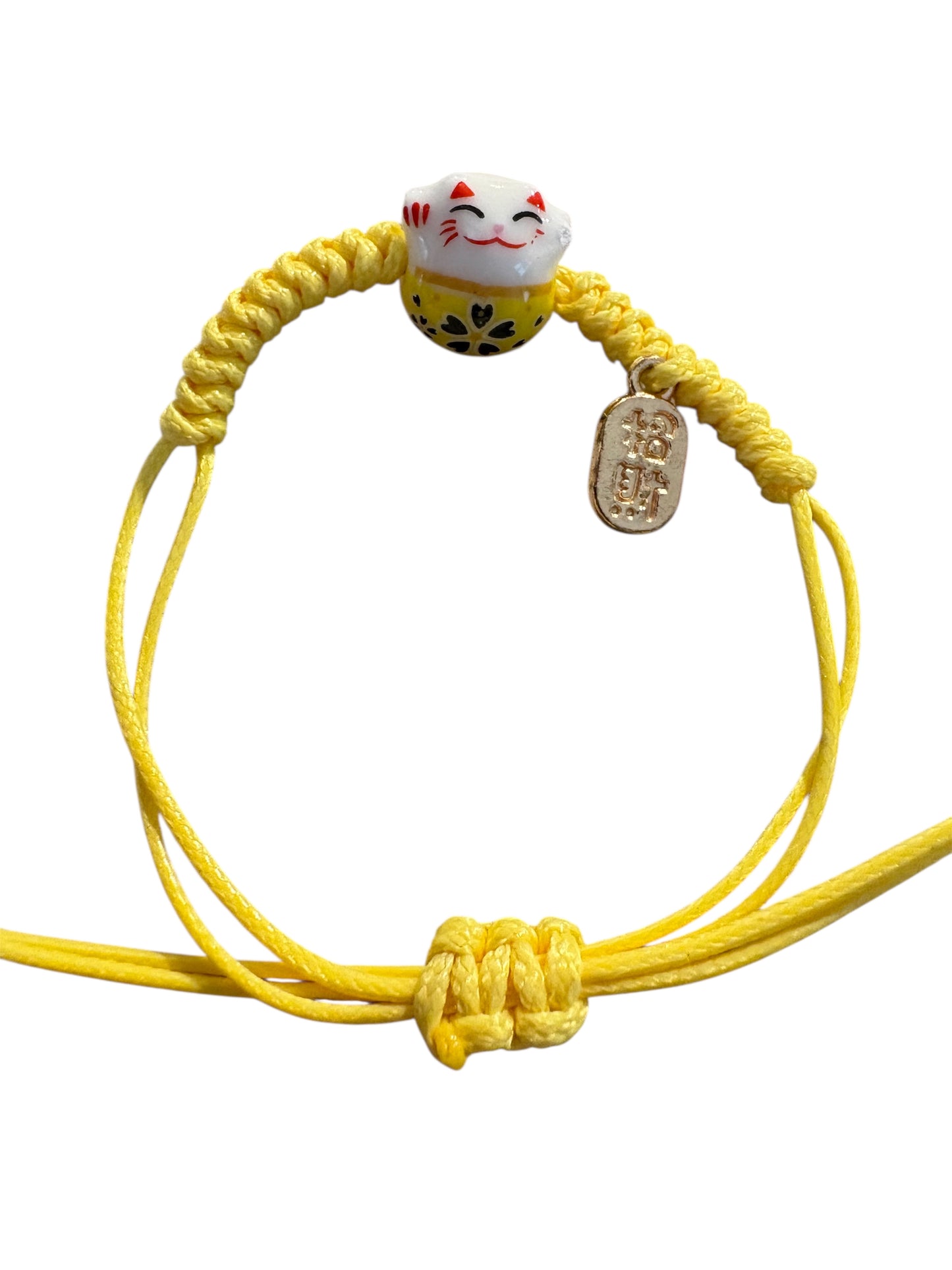Bracciale Maneki neko Giallo con Filo regolabile