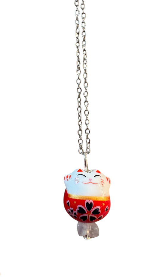 Collana Maneki neko Rosso con Calcedonio