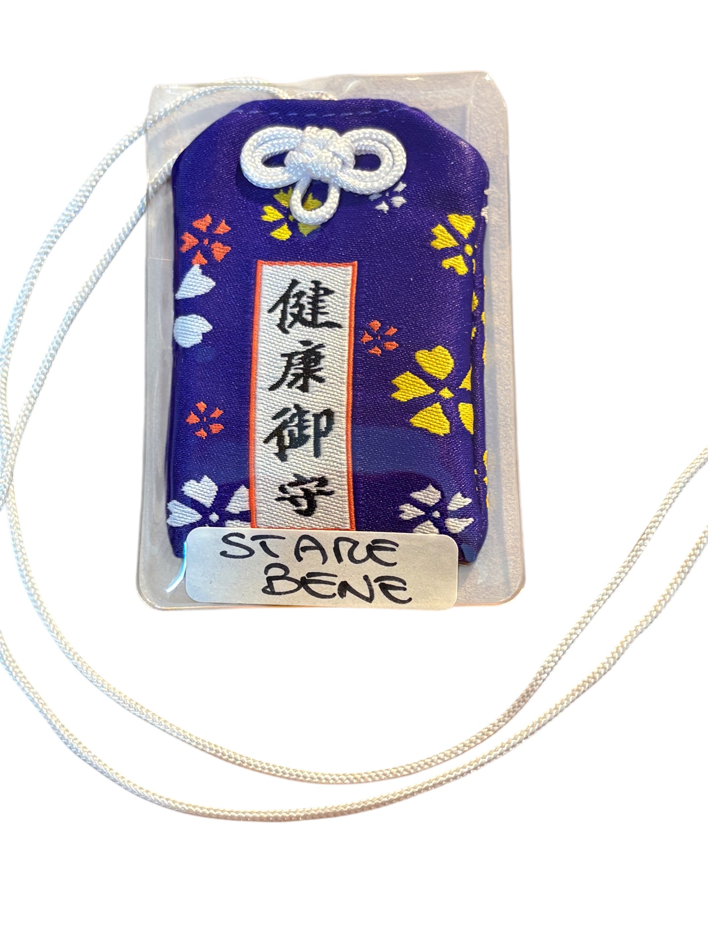 Omamori viola e bianco “STARE BENE”