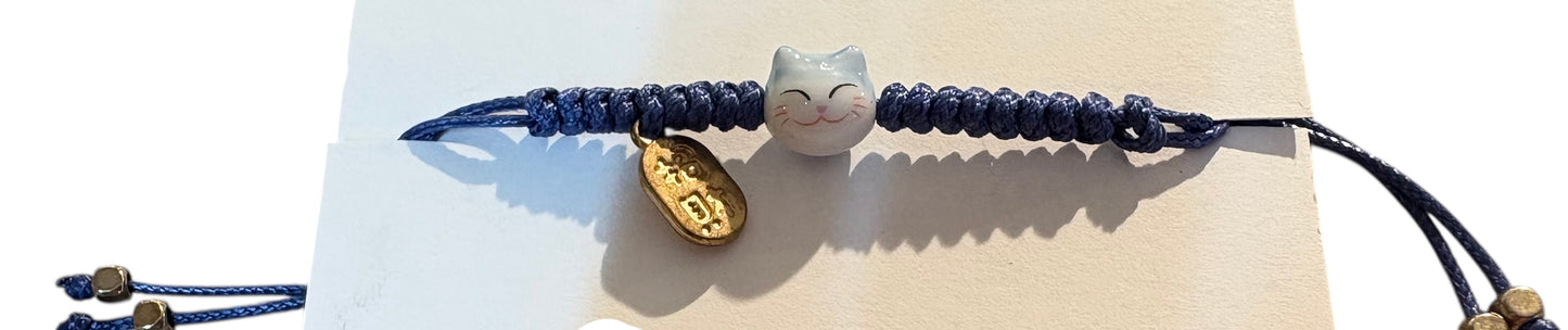 Bracciale Maneki neko - FILO BLU - viso con gattino mini