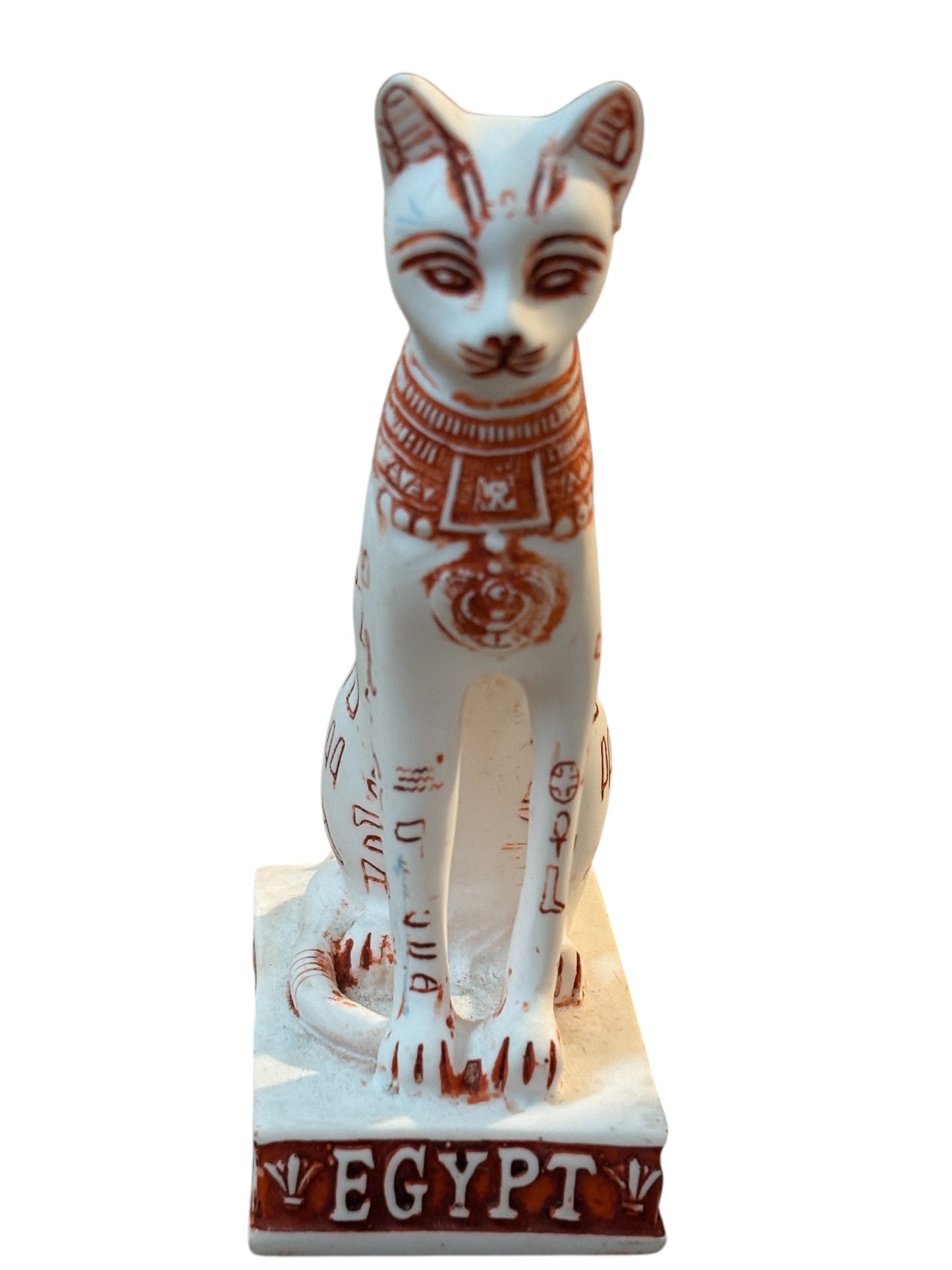Gatto egiziano statuetta di 10.5 cm Bianco e rosso
