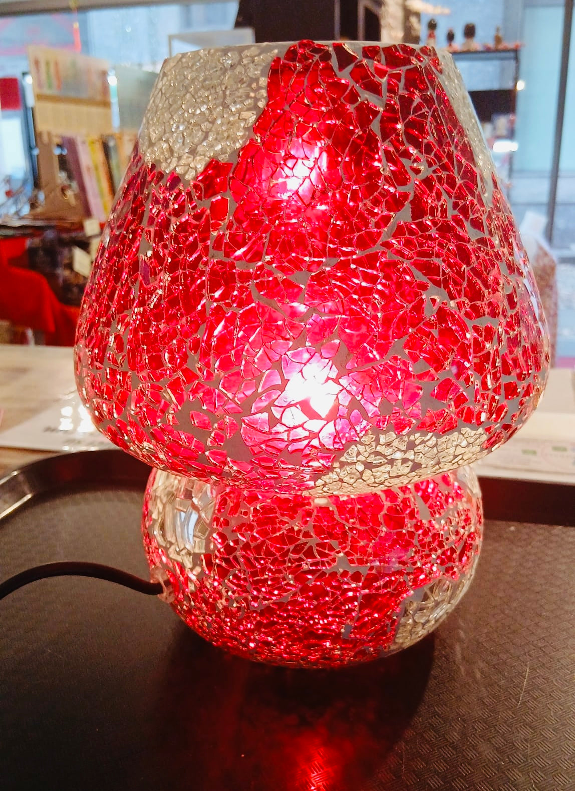 Lampada Fungo medio in vetro mosaico Rosso