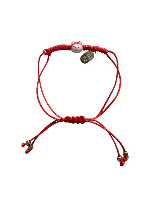 Bracciale Maneki neko - FILO ROSSO - viso con gattino mini