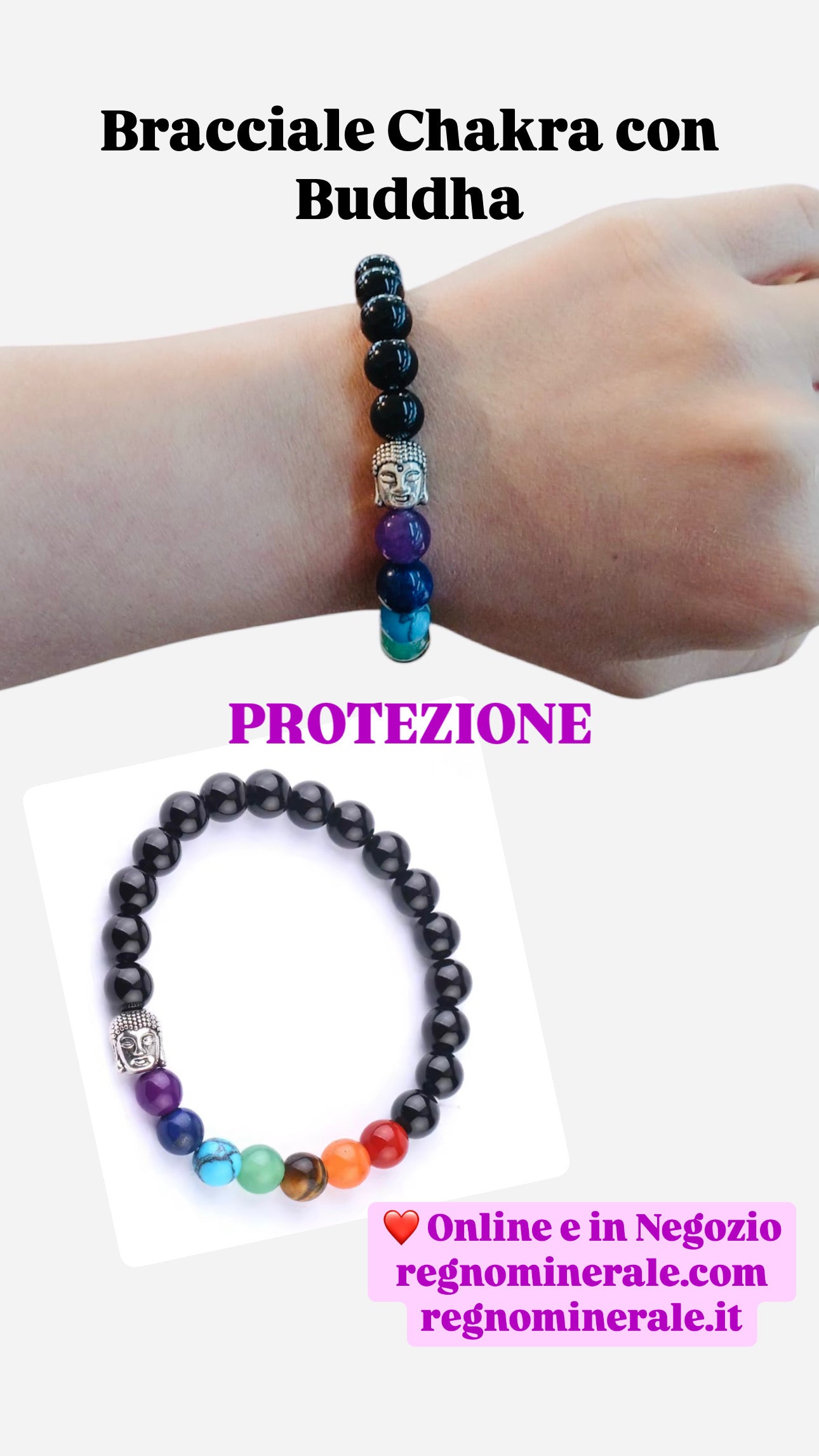 Bracciale Chakra Tormalina e Buddha PROTEZIONE