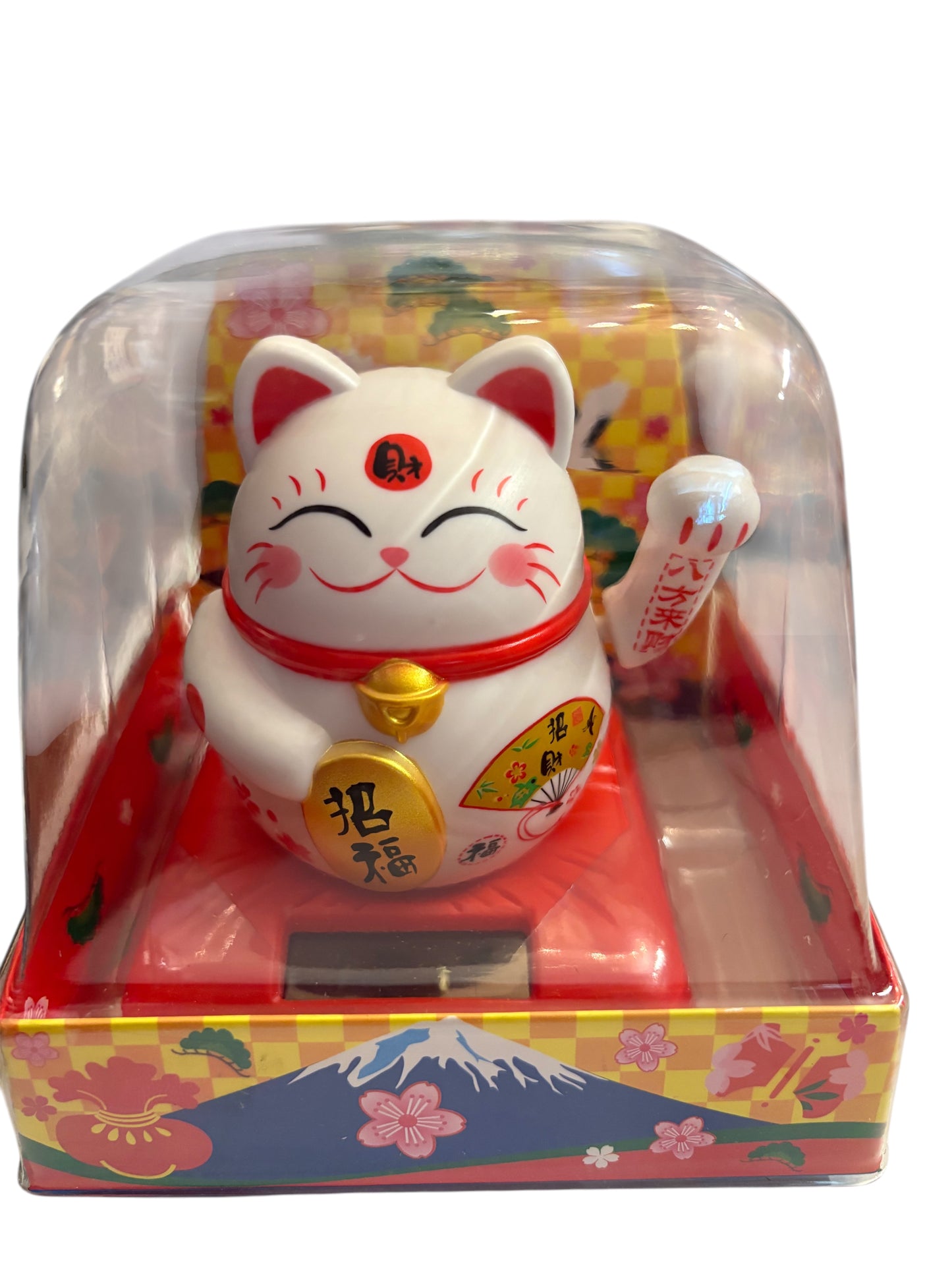 Maneki neko zampina che si muove campanellino giallo/rosso