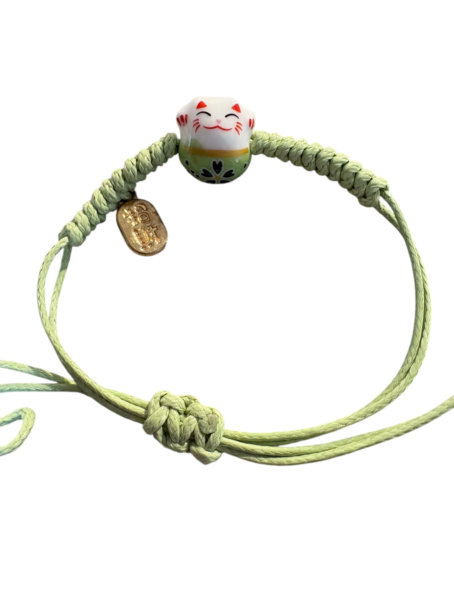 Bracciale Maneki neko Verde - Filo regolabile Verde