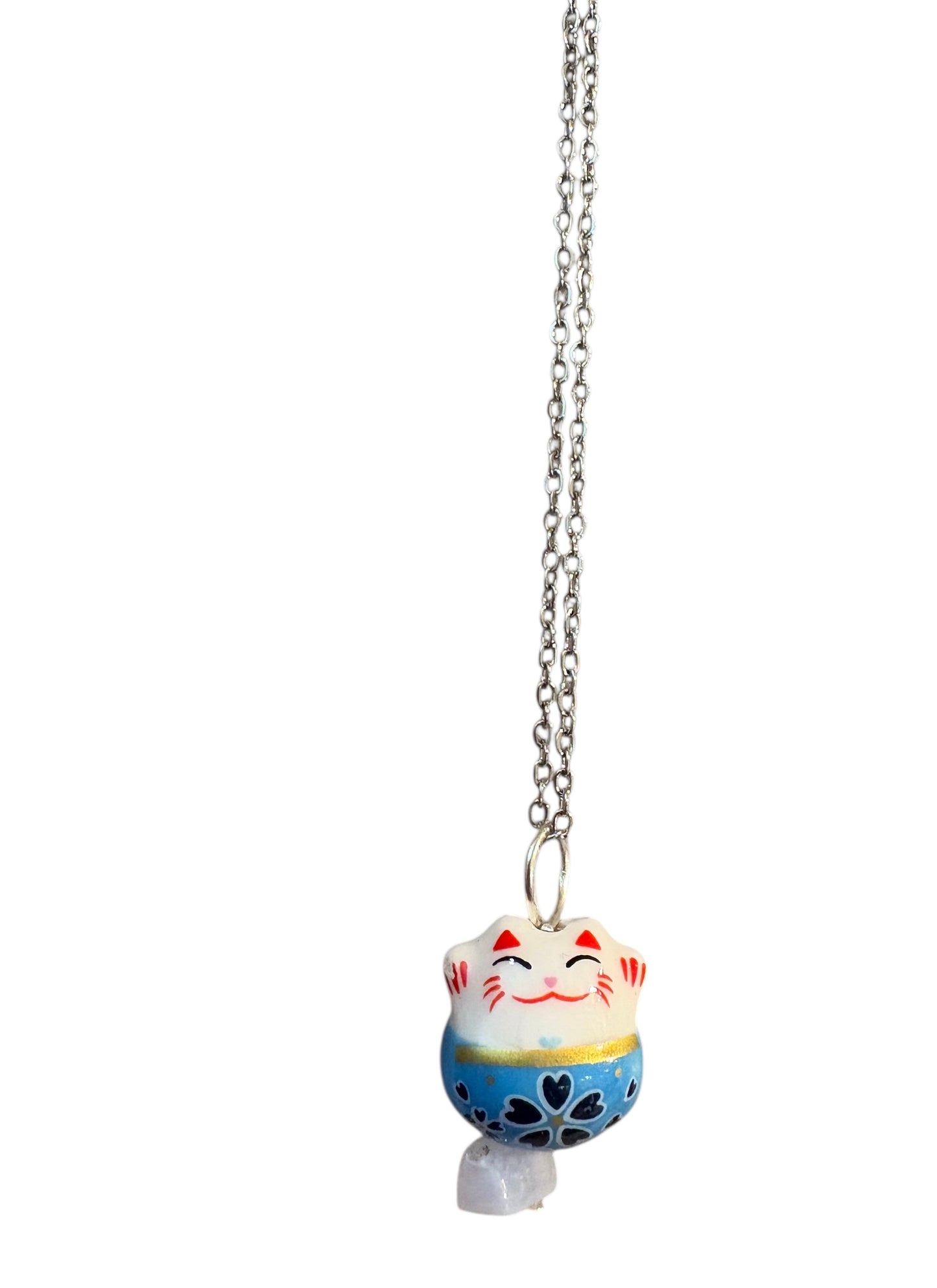 Collana Maneki neko azzurro con Calcedonio