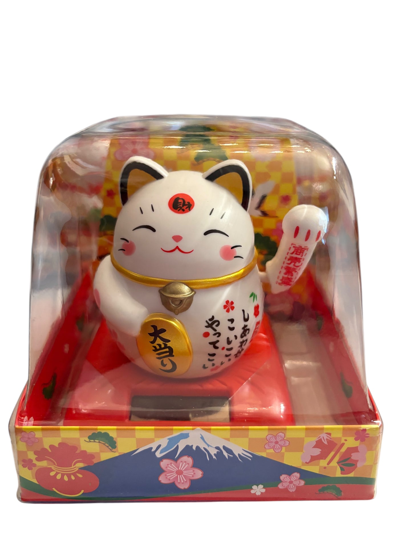 Maneki neko zampina che si muove campanellino giallo/rosso