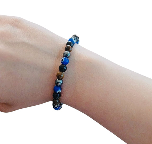 Bracciale 4 pietre di Protezione con Occhio di Allah, Onice, Occhio di tigre, Ematite