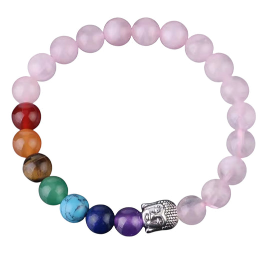 Bracciale Chakra e Buddha con Quarzo Rosa