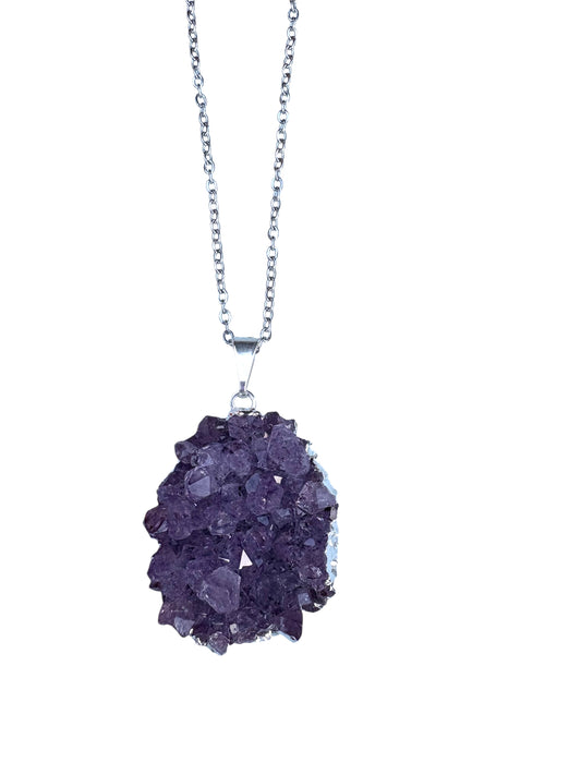 Collana drusa di Ametista con catenina in acciaio