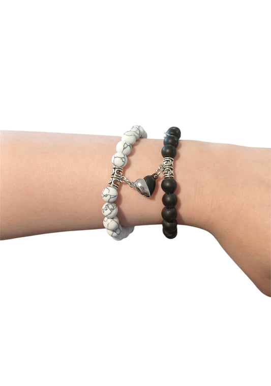 Bracciali coppia YIN YANG - 2 bracciali legati insieme con un cuore magnetico