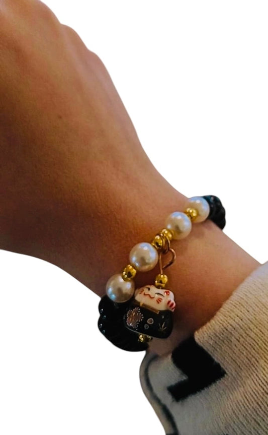 Bracciale Maneki neko nero 8mm