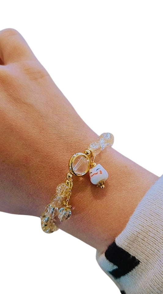 Bracciale Maneki neko Cristallo giallo  6 mm