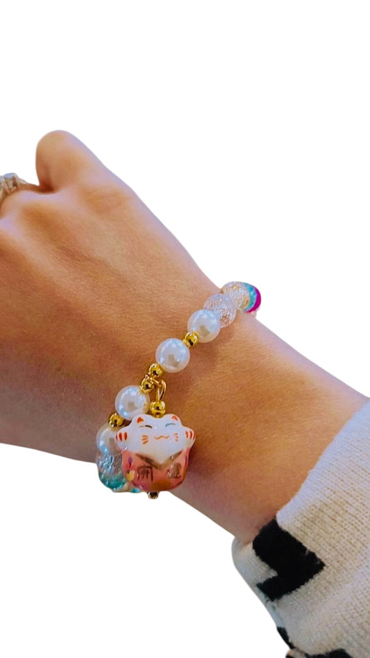 Bracciale Maneki neko cristallo mix colorato 8mm