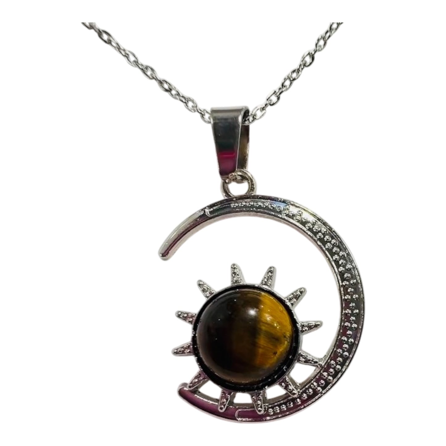 Collana Luna in Occhio di Tigre - collanina in acciaio