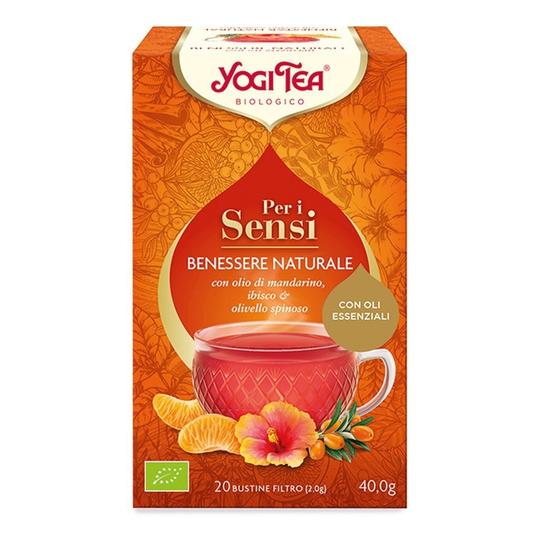 Yogi Tea BENESSERE NATURALE
con ibisco & olivello spinoso
- Per i, Sensi Infuso con oli essenziali