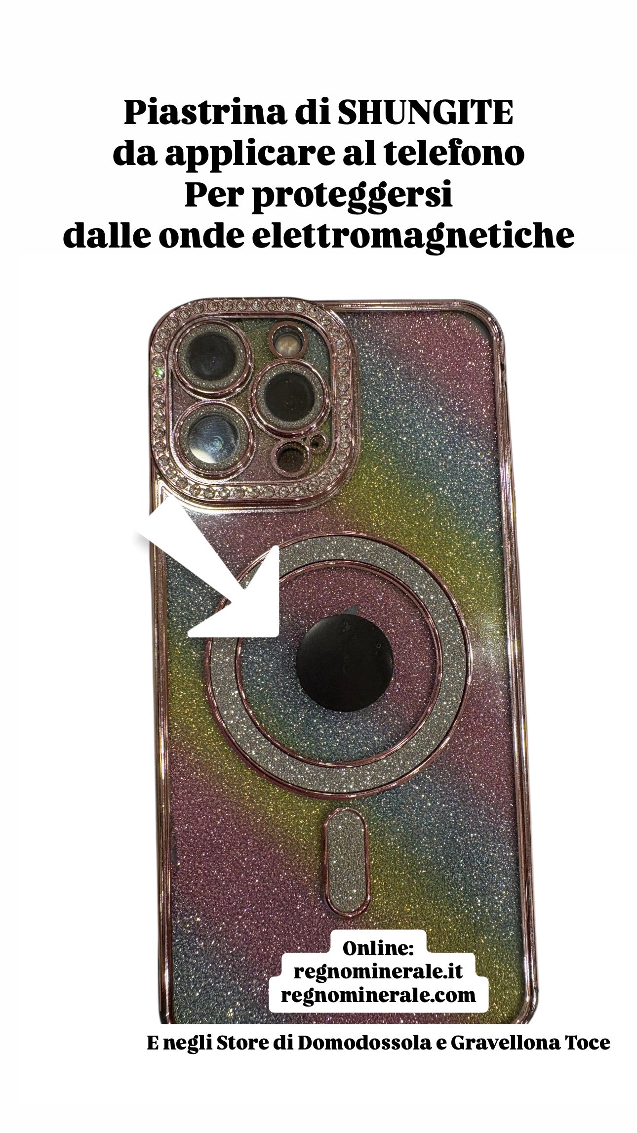 Piastrina di SHUNGITE
da applicare al telefono
Per proteggersi
dalle onde elettromagnetiche