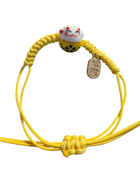 Bracciale Maneki neko Giallo con Filo regolabile