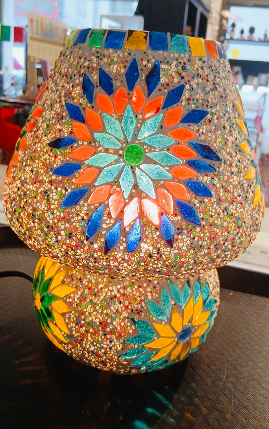 Lampada Fungo medio in vetro mosaico Blu arancio e multicolore