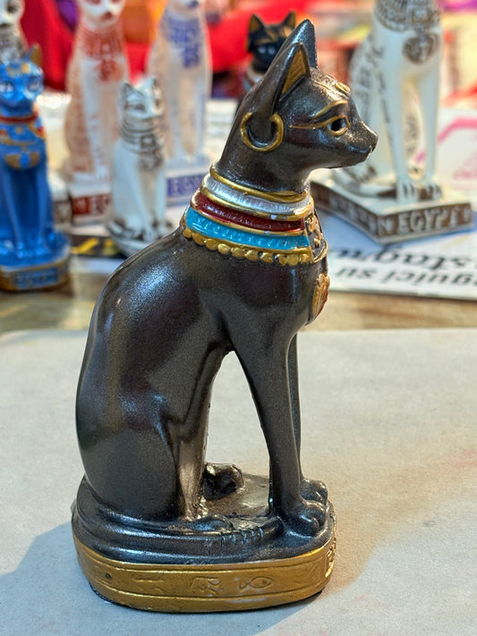 Gatto egiziano statuetta di 12 cm. Nero brillantine