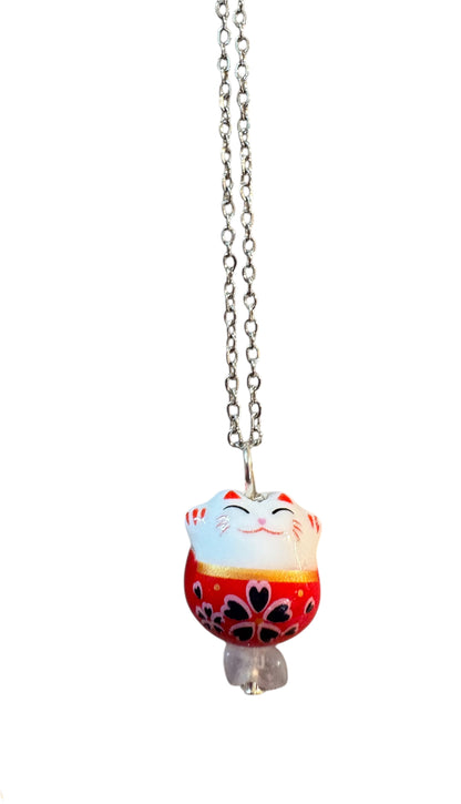 Collana Maneki neko Rosso con Calcedonio
