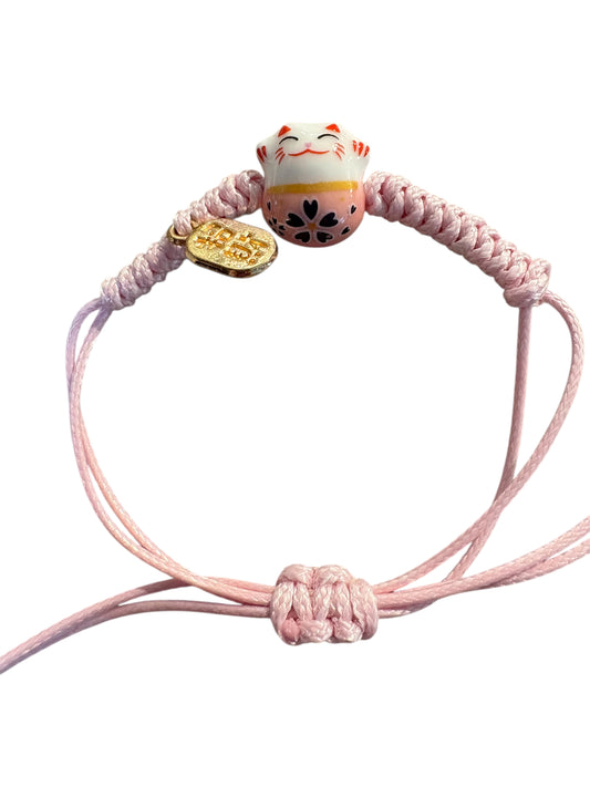 Bracciale Maneki neko Rosa con Filo regolabile