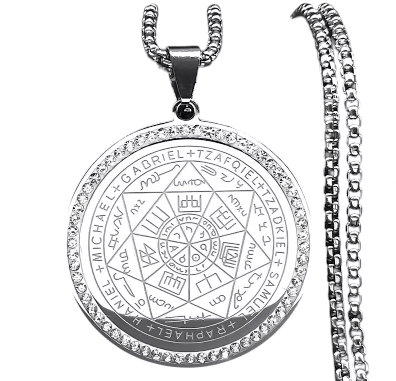 Collana Sigillo dei Sette Arcangeli “colore argento con strass” acciaio