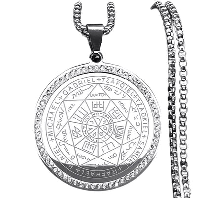 Collana Sigillo dei Sette Arcangeli “colore argento con strass” acciaio
