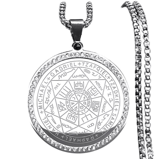 Collana Sigillo dei Sette Arcangeli “colore argento con strass” acciaio