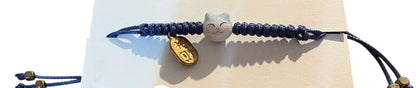 Bracciale Maneki neko - FILO BLU - viso con gattino mini