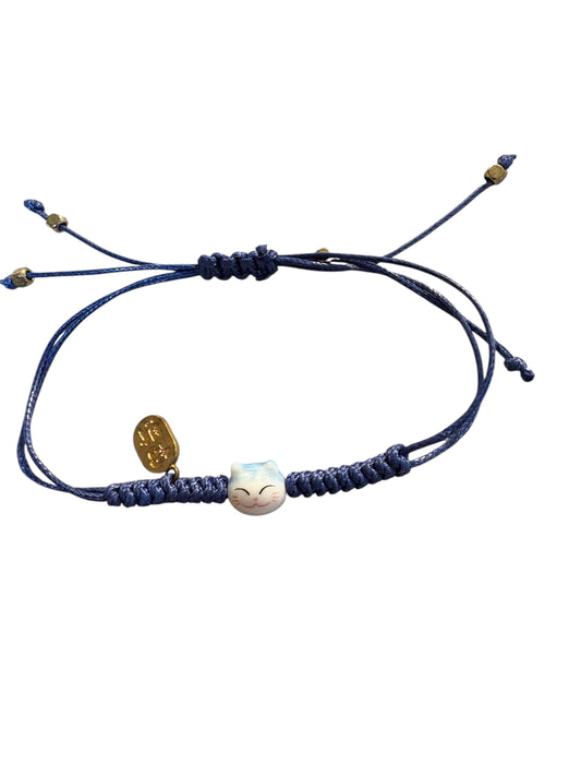 Bracciale Maneki neko - FILO BLU - viso con gattino mini