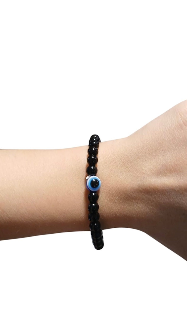 Bracciale Ossidiana Nera con Occhio di Allah “PROTEZIONE”
