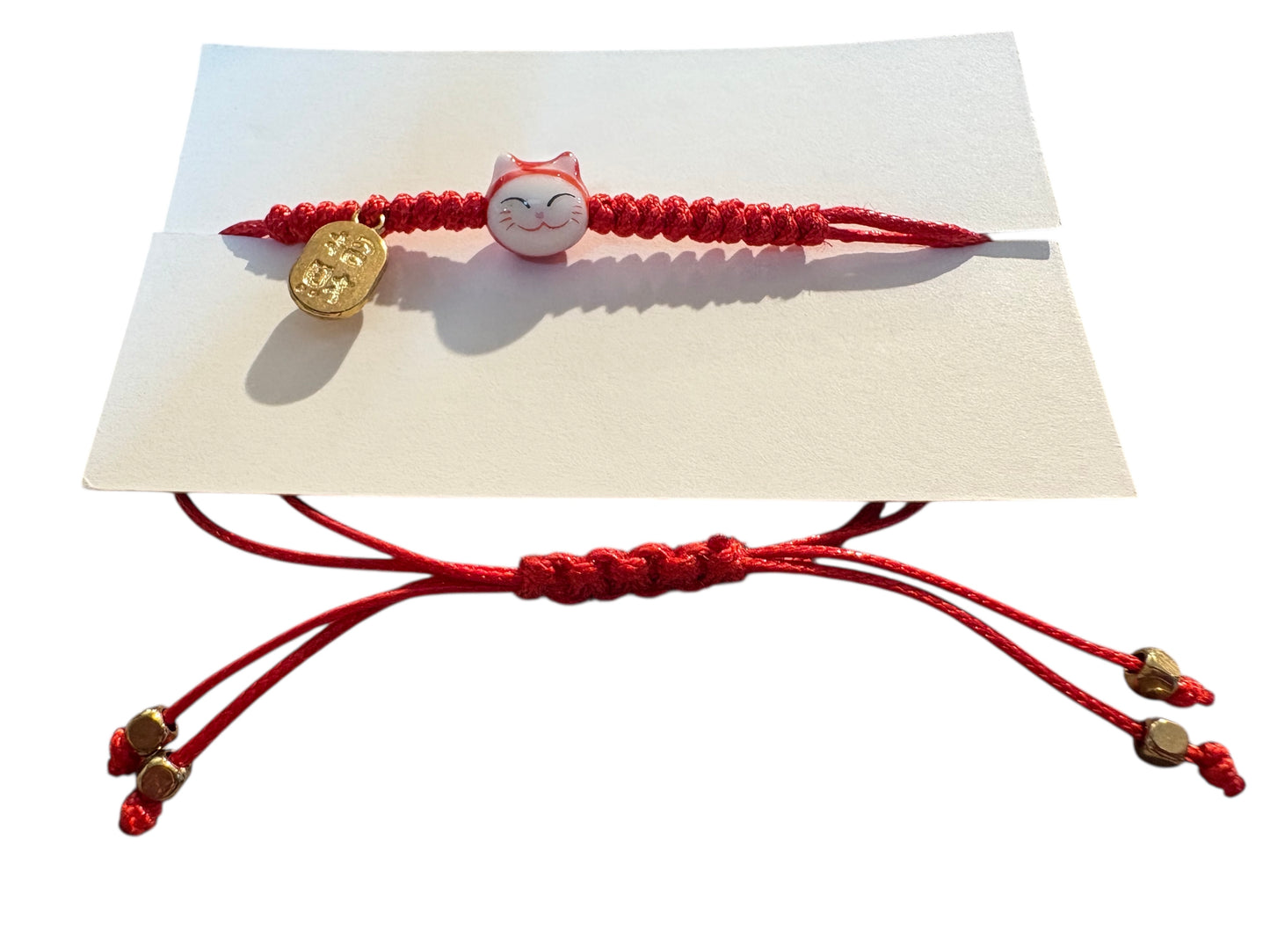 Bracciale Maneki neko - FILO ROSSO - viso con gattino mini