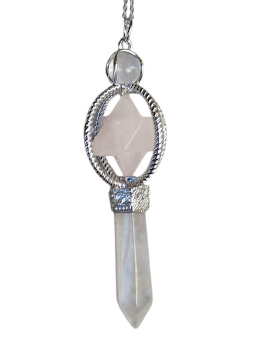 Merkaba Collana in Quarzo Rosa e Cristallo di Rocca