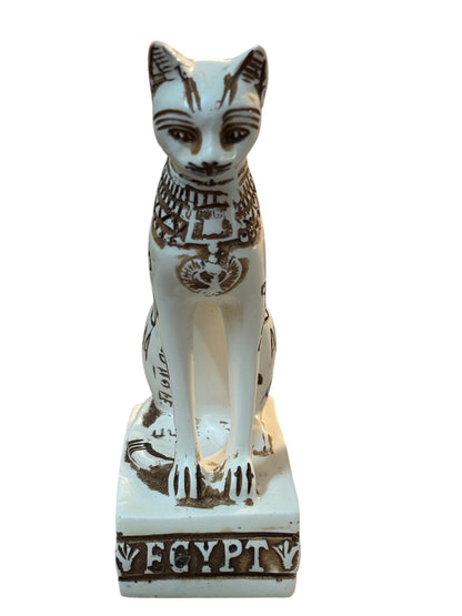 Gatto egiziano statuetta di 10.5 cm bianco e marrone