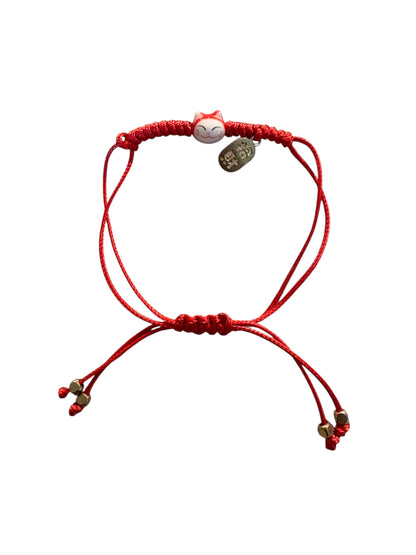Bracciale Maneki neko - FILO ROSSO - viso con gattino mini