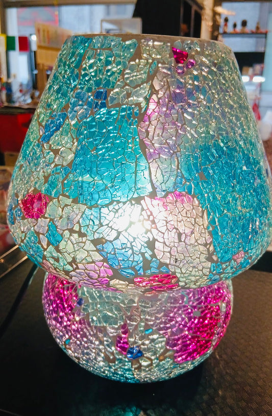 Lampada Fungo medio in vetro mosaico Blu, Rosa e colorata