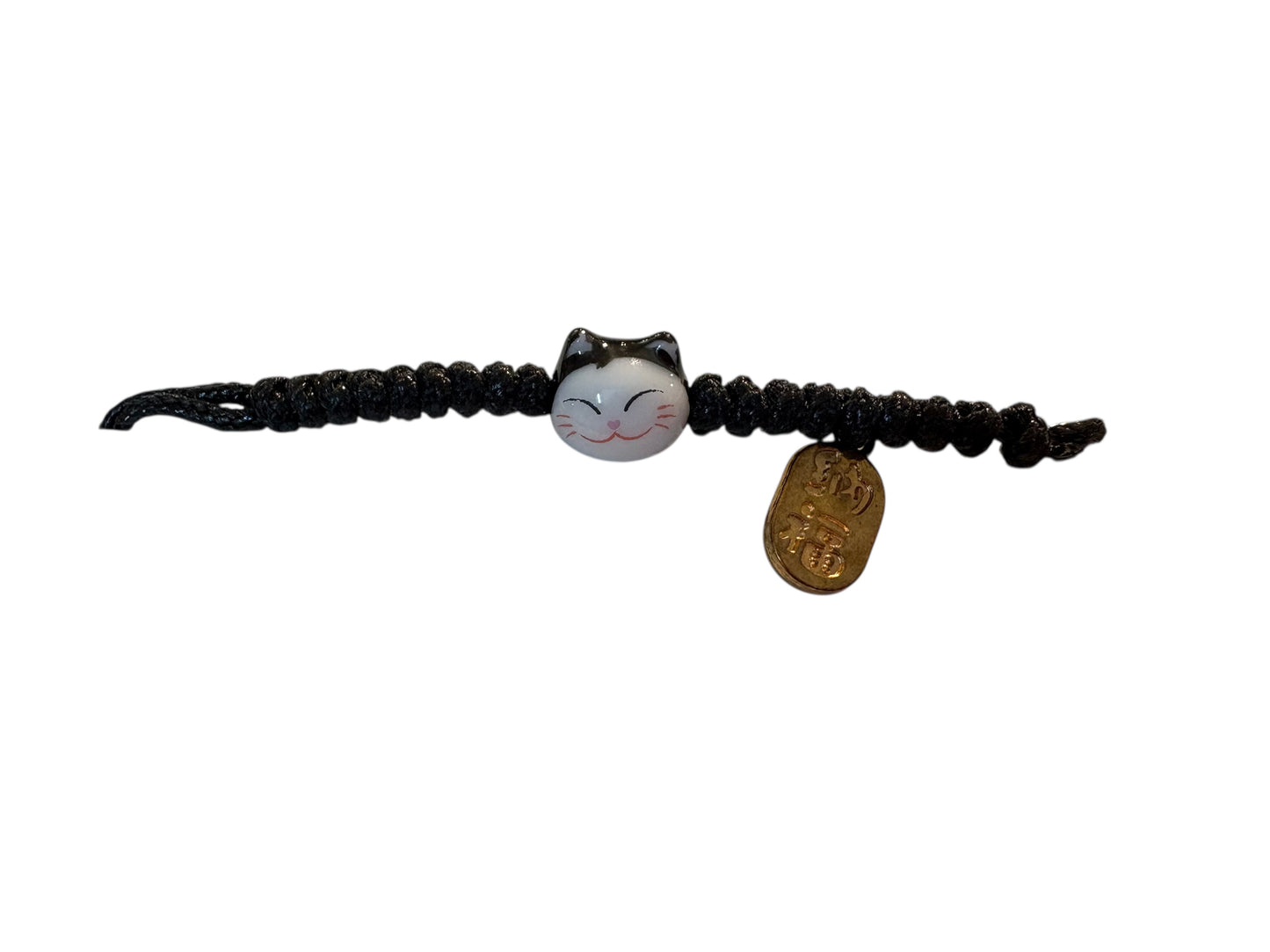 Bracciale Maneki neko - FILO NERO - viso con gattino mini