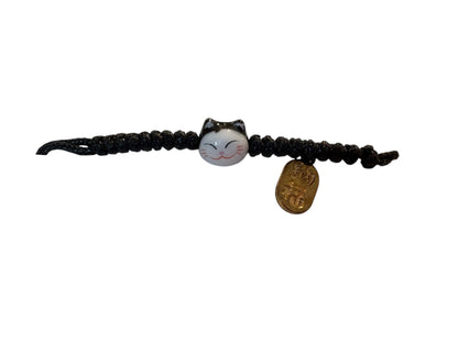 Bracciale Maneki neko - FILO NERO - viso con gattino mini