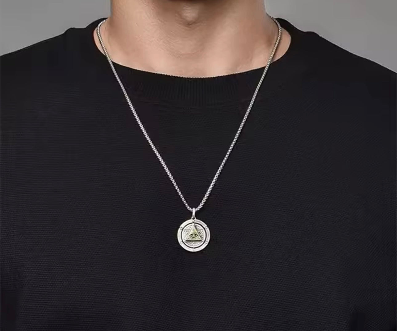 Collana Pentacolo magico con Occhio della Provvidenza - ciondolo bifacciale rotante che combina due potenti simboli esoterici