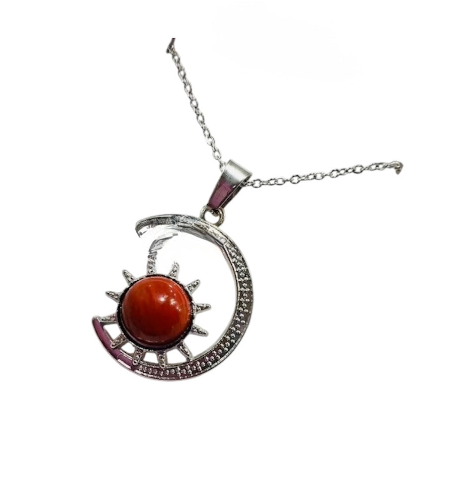 Collana Luna in Diaspro Rosso  - collanina in acciaio