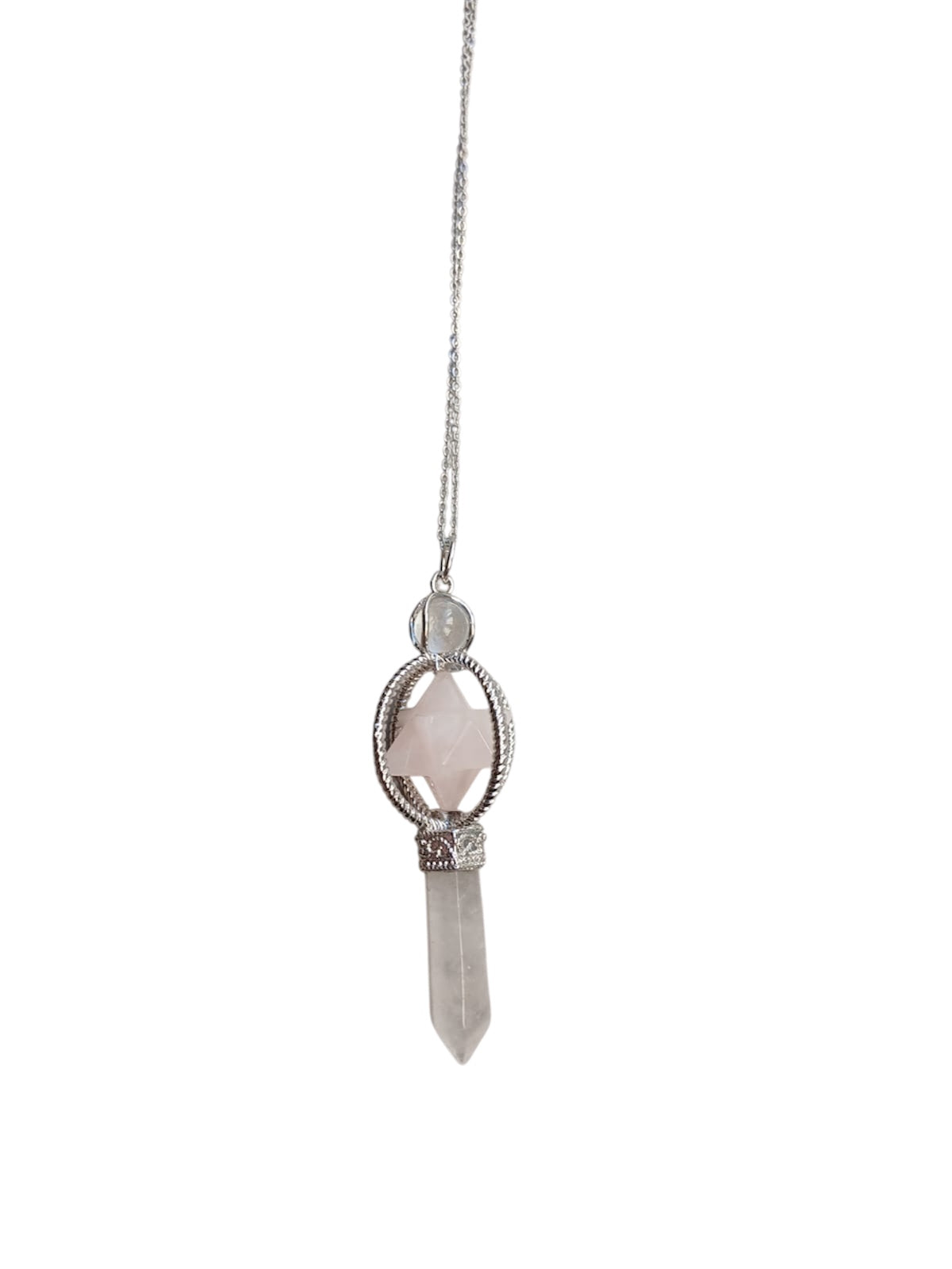 Merkaba Collana in Quarzo Rosa e Cristallo di Rocca