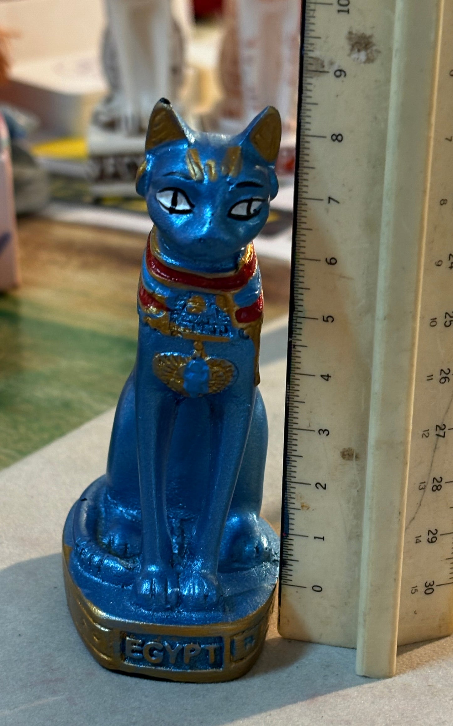 Gatto egiziano statuetta di 8.5 cm. Azzurro