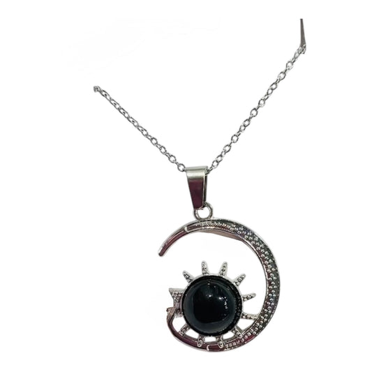 Collana Luna in Onice  - collanina in acciaio