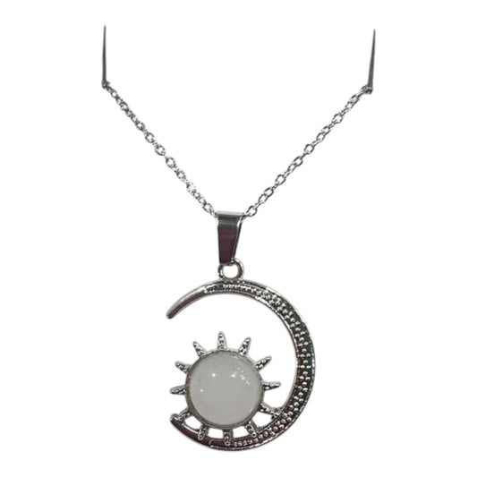 Collana Luna in Quarzo Rosa - collanina in acciaio
