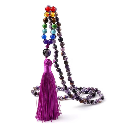 Collana MALA TIBETANI in Agata viola