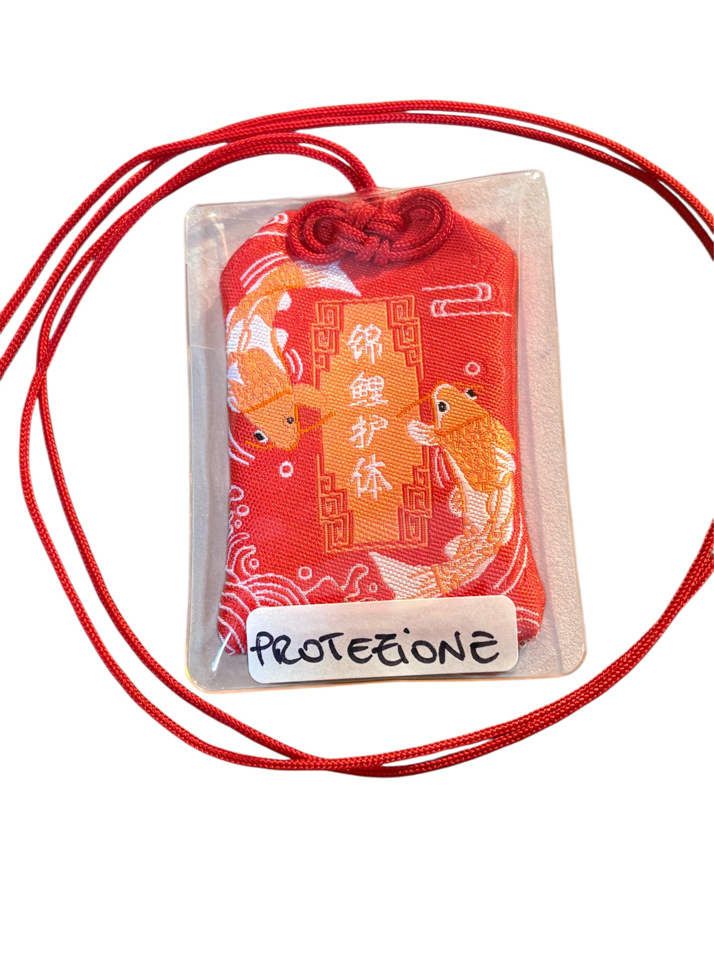 Omamori rosso con karpe arancioni    “PROTEZIONE”