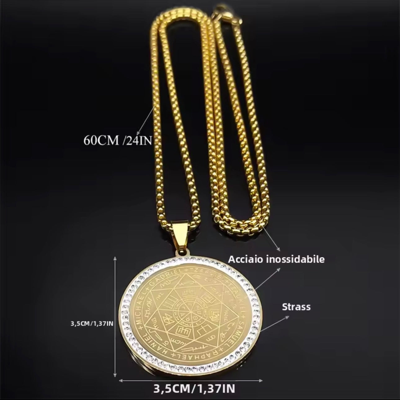 Collana Sigillo dei Sette Arcangeli “colore argento con strass” acciaio