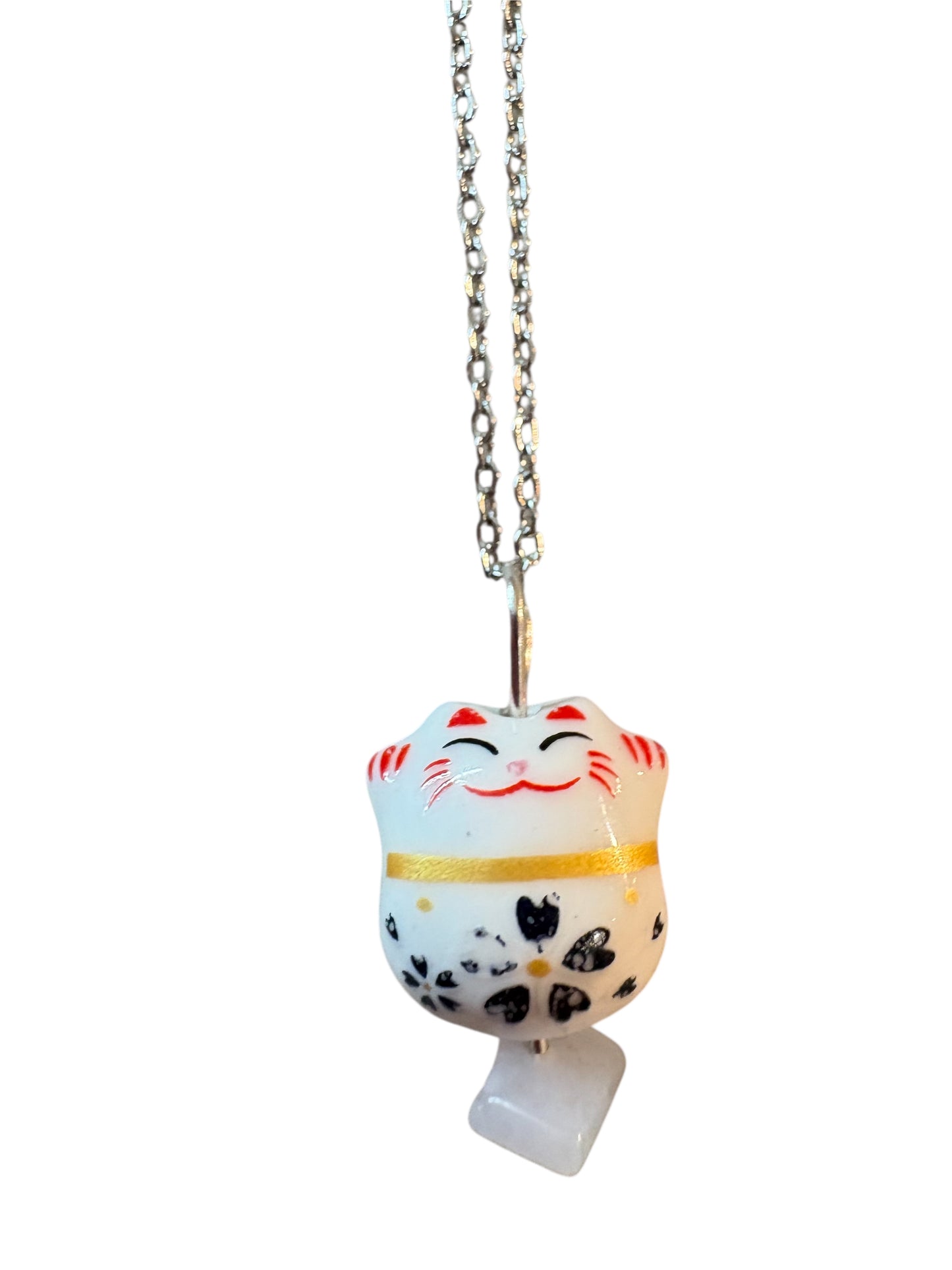 Collana Maneki neko bianco con Calcedonio